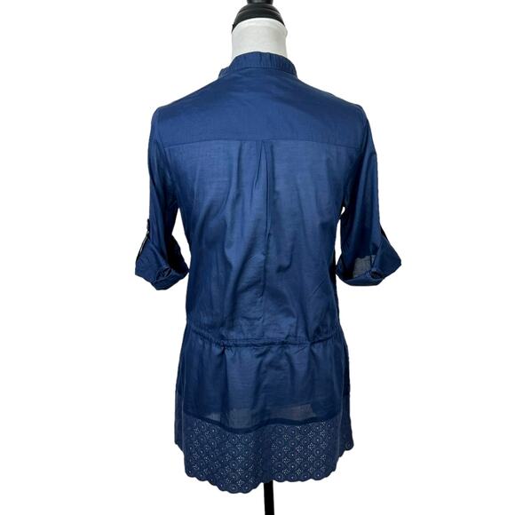 Calypso St. Barth x Target Navy Blue Cinch Waist 3/4 Sleeve Tunic Coverup Top - Picture 2 of 9